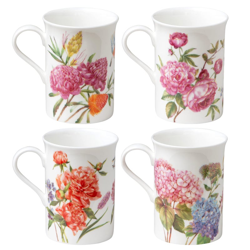 Grace Teaware Bone China Coffee Tea Mugs 9-Ounce, Assorted Set of 4 (Beautiful Garden) - Image 2